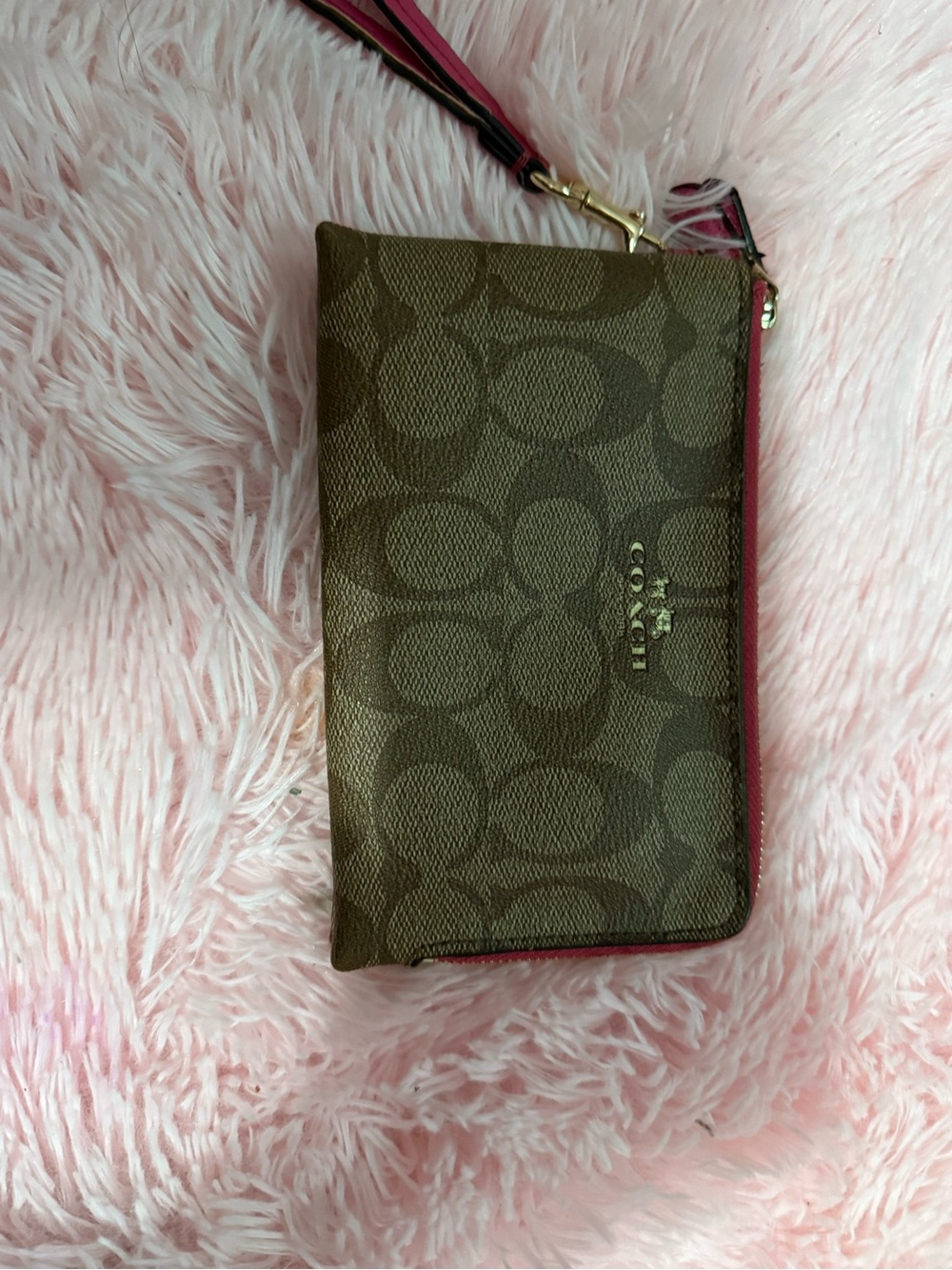Coach Pink Zip-Top Wristlet with Gold Hardware